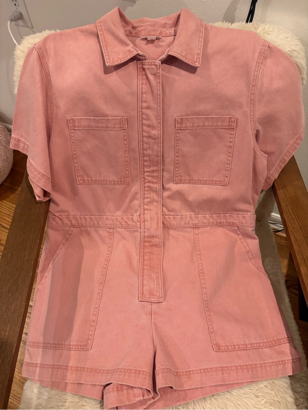 Women's Pink Short-Sleeve Utility Romper